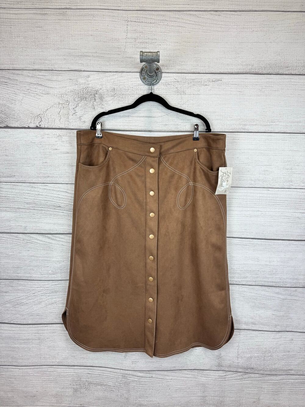 Cato Plus Size Brown Faux Suede Western Snap Up Midi Skirt Size 22/24W